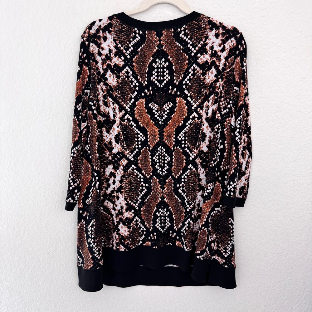 Eva Varro Womens Tunic Top Size XL Artsy Abstract Scales Geo Slinky Office Black - Picture 3 of 3